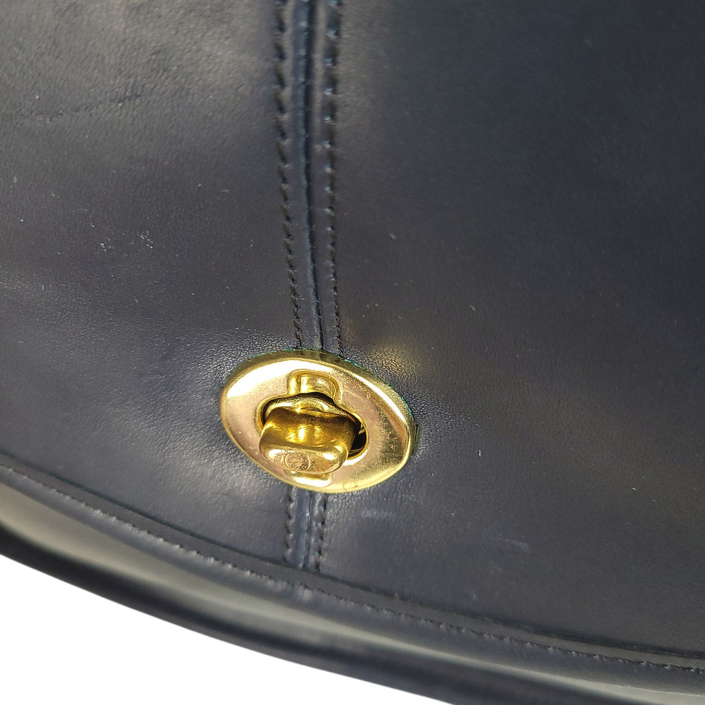 COACH Vintage Crescent Saddle Shoulder Bag 9235 NYC Navy Blue Leather Turn Lock - Picture 6 of 15